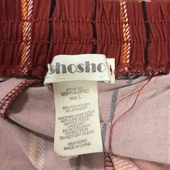ShoSho Brown Striped Drawstring High Elastic Waist Shorts L - Picture 3 of 3